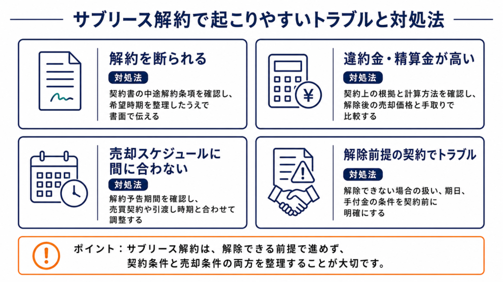 サブリース解約のトラブル事例と対処法の図解